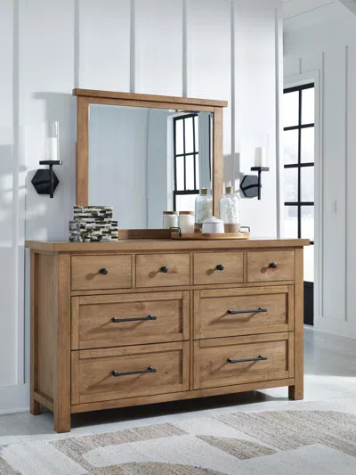 Ashley Kristiland 8 Drawer Dresser And Mirror In Light Brown