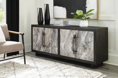 Ashley Lakenwood 71" Accent Cabinet In Black/gray/ivory