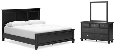 Ashley Lanolee California King Panel Bed With Mirrored Dresser In Black