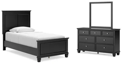 Ashley Lanolee Twin Panel Bed With Mirrored Dresser In Black