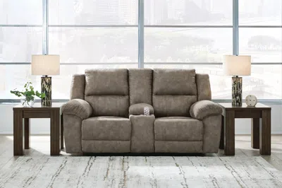 Ashley Laresview Manual Reclining Loveseat With Console In Fossil