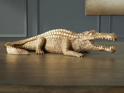 Ashley Lauretman Alligator Sculpture In Antique Gold Finish