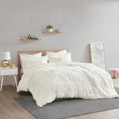 Ashley Leena Shaggy Fur Full/queen Duvet Cover Set In Ivory