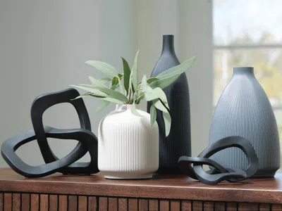 Ashley Leithick Polyresin Accessory Set (set Of 5) In Black/tan/gray