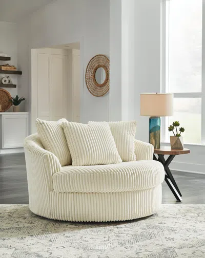 Ashley Lindyn Oversized Swivel Accent Chair In Ivory