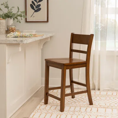 Ashley Linon Banks Villa Counter Height Bar Stool In Walnut