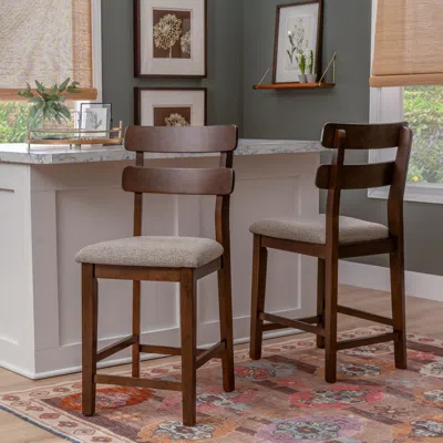 Ashley Linon Devin Counter Height Bar Stool (set Of 2) In Brown