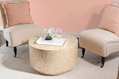 Ashley Linon Parton Capiz Mosaic Coffee Table In Gold/ivory