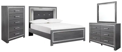 Ashley Lodanna Full Panel Bed With Mirrored Dresser And Chest In Gray