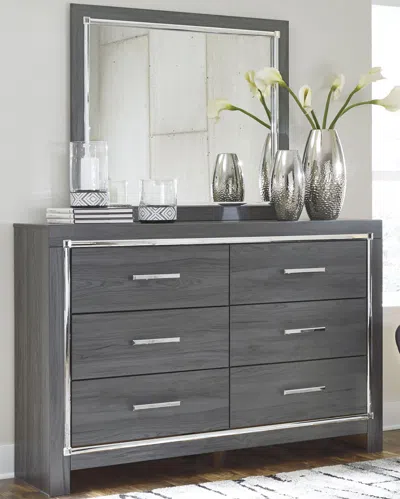 Ashley Lodanna Full Panel Bed With Mirrored Dresser In Gray