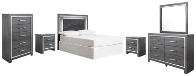 Ashley Lodanna Full Upholstered Panel Headboard Bed With Mirrored Dresser In Gray
