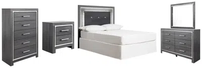 Ashley Lodanna Full Upholstered Panel Headboard Bed With Mirrored Dresser In Gray