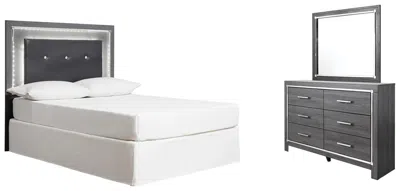 Ashley Lodanna Full Upholstered Panel Headboard Bed With Mirrored Dresser In Gray