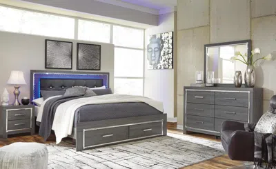 Ashley Lodanna King Panel Bed With 2 Storage Drawers Mirrored Dresser In Gray