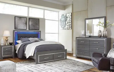 Ashley Lodanna Queen Panel Bed With 2 Storage Drawers Mirrored Dresser In Gray