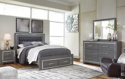 Ashley Lodanna Queen Panel Bed With 2 Storage Drawers Mirrored Dresser In Gray
