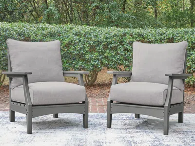 Ashley Lone View Bay Outdoor Lounge Chair (set Of 2) In Gray