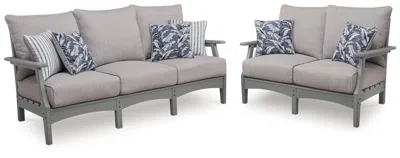 Ashley Lone View Bay Outdoor Sofa And Loveseat In Gray