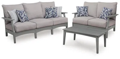 Ashley Lone View Bay Outdoor Sofa And Loveseat With Coffee Table In Gray