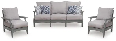 Ashley Lone View Bay Outdoor Sofa With 2 Lounge Chairs In Gray