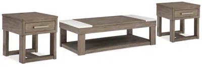 Ashley Loyaska Coffee Table With 2 End Tables In Grayish Brown/white