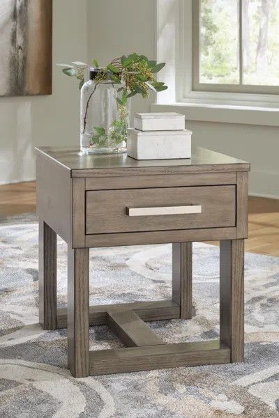 Ashley Loyaska End Table In Grayish Brown/white