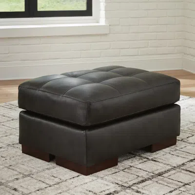 Ashley Luigi Leather Ottoman Leather In Thunder