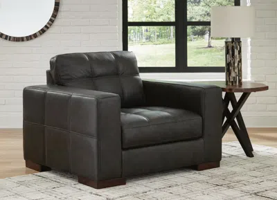 Ashley Luigi Oversized Leather Chair Leather In Thunder