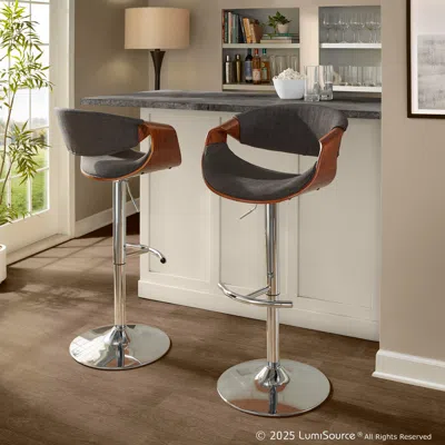 Ashley Lumisource Curvo Adjustable Barstool (set Of 2) In Charcoal/chrome