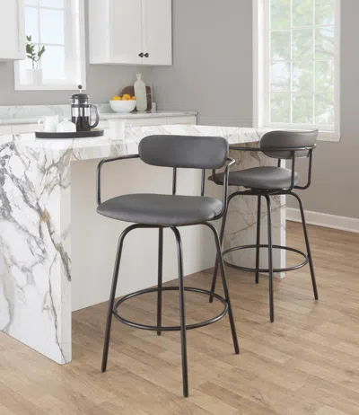 Ashley Lumisource Demi Counter Stool (set Of 2) In Gray/black