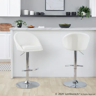 Ashley Lumisource Matisse Highback Bar Height Stool (set Of 2) In Cream/chrome
