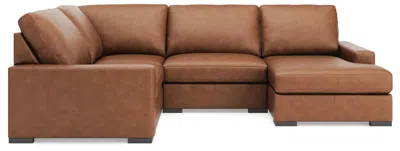 Ashley Luxe Calden Leather 4-piece Modular Sectional With Chaise In Caramel