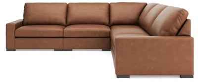 Ashley Luxe Calden Leather 5-piece Modular Corner Sectional In Caramel