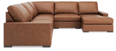 Ashley Luxe Calden Leather 5-piece Modular Sectional With Chaise In Caramel