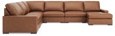 Ashley Luxe Calden Leather 6-piece Modular Sectional With Chaise In Caramel