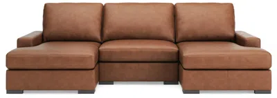 Ashley Luxe Calden Leather Modular 3-piece Sectional With Double Chaise In Caramel