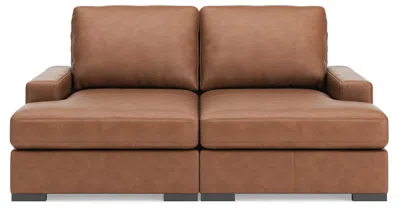 Ashley Luxe Calden Leather Super Chaise In Caramel