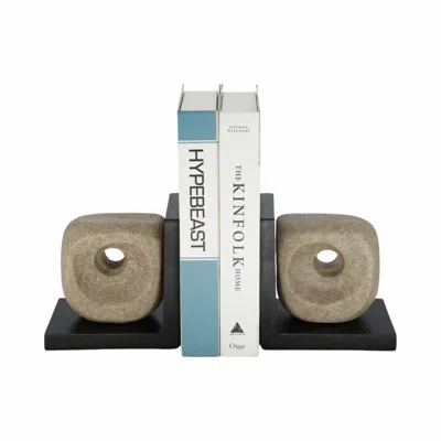 Ashley Luxe Geometric Bookends (set Of 2) In Brown/black