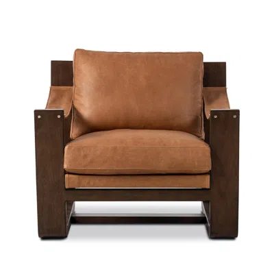Ashley Luxe Top-grain Leather Sculpted Arm Accent Chair In Tan/brown