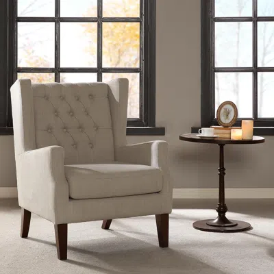 Ashley Lyle Button Tufted Wing Chair In Linen