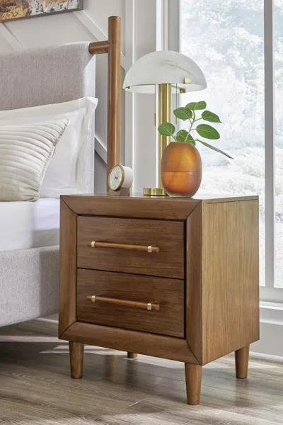 Ashley Lyncott 24" 2 Drawer Charging Nightstand In Brown