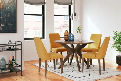 Ashley Lyncott Dining Table And 4 Chairs In Mustard/brown