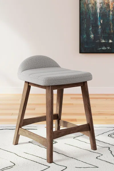 Ashley Lyncott Upholstered Counter Height Bar Stool In Light Gray/brown