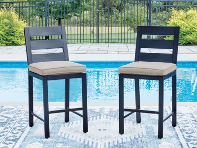 Ashley Mabry Shores Outdoor Counter Height Bar Stool (set Of 2) In Navy Blue