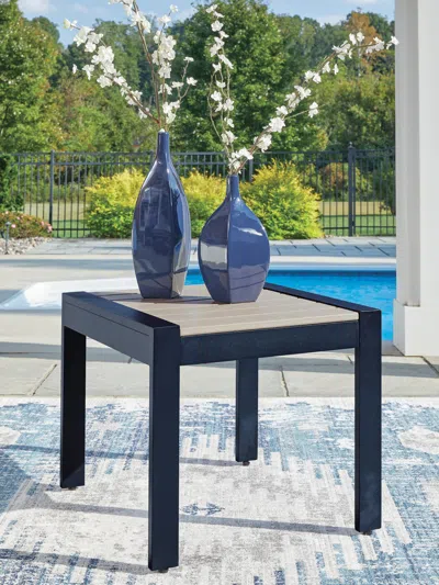 Ashley Mabry Shores Outdoor End Table In Navy Blue/driftwood