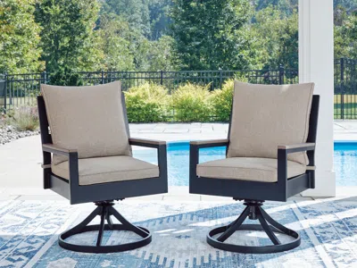 Ashley Mabry Shores Outdoor Swivel Chair With Cushion (set Of 2) In Navy Blue/driftwood