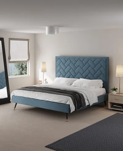 Ashley Manhattan Comfort Crosby King Upholstered Bed In Blue