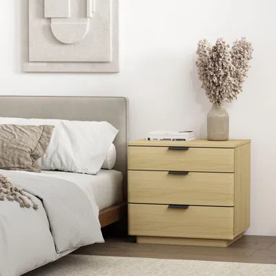 Ashley Manhattan Comfort Payton 26" 3 Drawers Nightstand In Natural/black