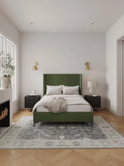 Ashley Manhattan Comfort Promenade Full Wingback Bed In Moss Green