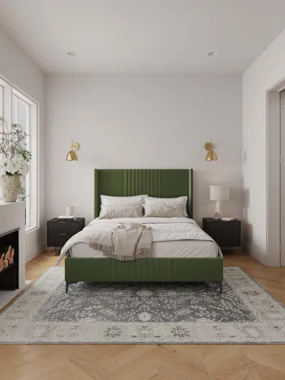 Ashley Manhattan Comfort Promenade Queen Wingback Bed In Moss Green